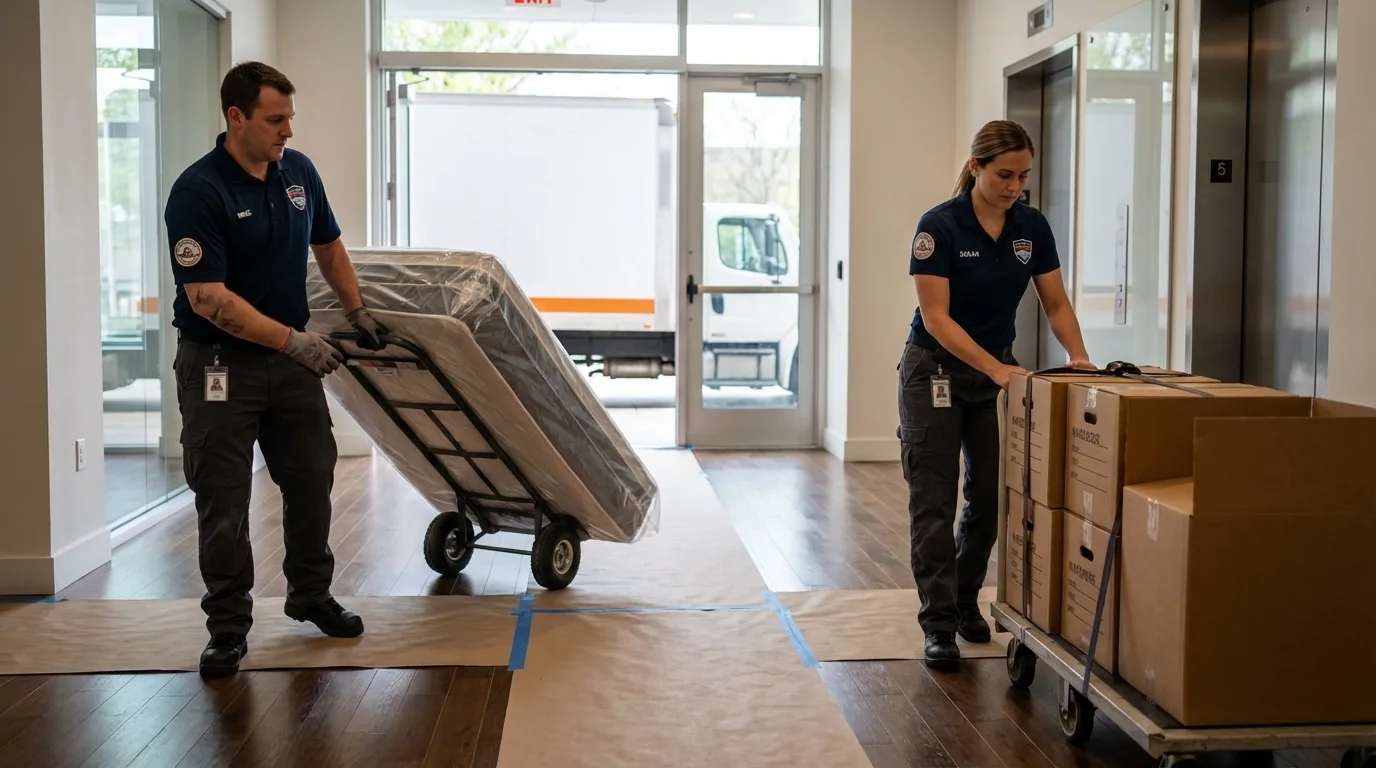 Professional apartment movers loading elevator in Grass Valley, CA